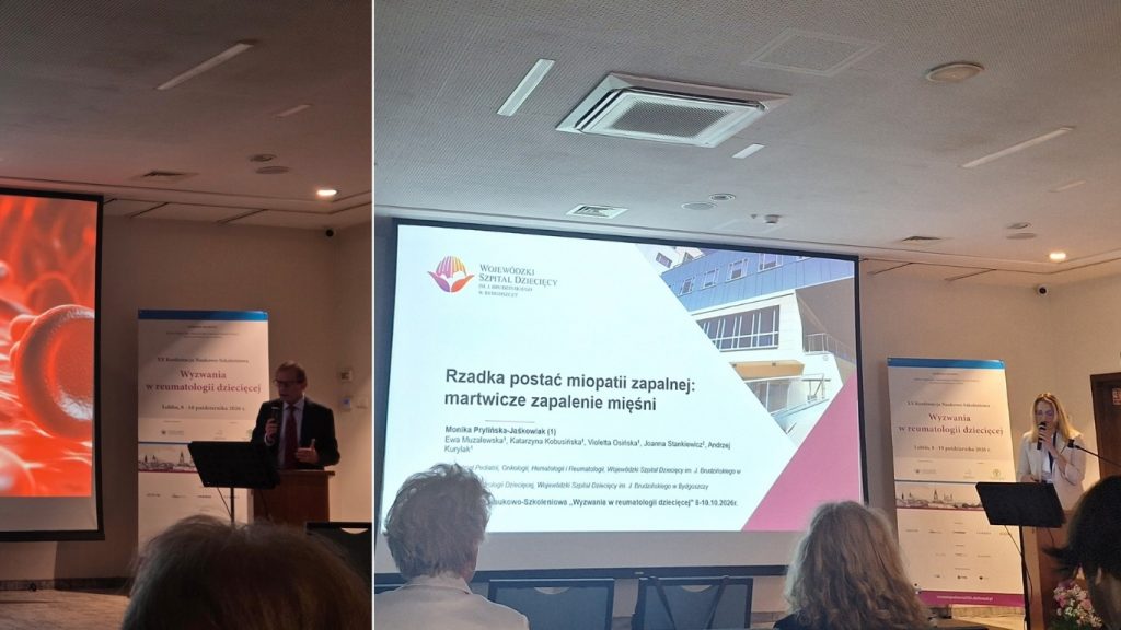 lekarze Oddziału Pediatrii, Hematologii, Onkologii i Reumatologii podczas wystąpień na konferencji „Wyzwania w Reumatologii Dziecięcej”