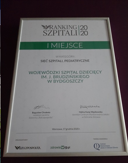1. Miejsce wśród szpitali pediatrycznych