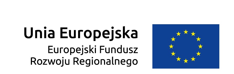 Logo Unii Europejskiej z napisem "Europejski Fundusz Rozwoju Regionalnego" oraz flagą UE.