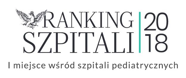 Ranking Szpitali 2018 Dziennika Rzeczpospolita i Centrum Monitorowania Jakości w Ochronie Zdrowia logotyp, podpis: pierwsze miejsce wśród placówek pediatrycznych