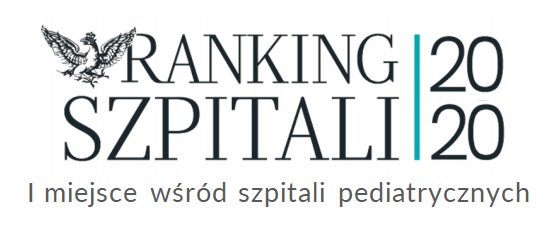 Ranking Szpitali 2020 Dziennika Rzeczpospolita i Centrum Monitorowania Jakości w Ochronie Zdrowia logotyp, podpis: pierwsze miejsce wśród placówek pediatrycznych