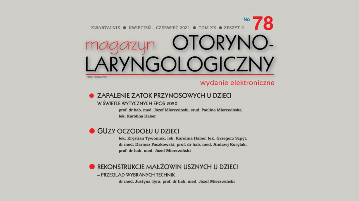 Okładka magazynu "Otorynolaryngologiczny", numer 78, zawierająca artykuły o zapaleniu zatok przynosowych, guzach oczodołu oraz rekonstrukcji małżowin usznych u dzieci.