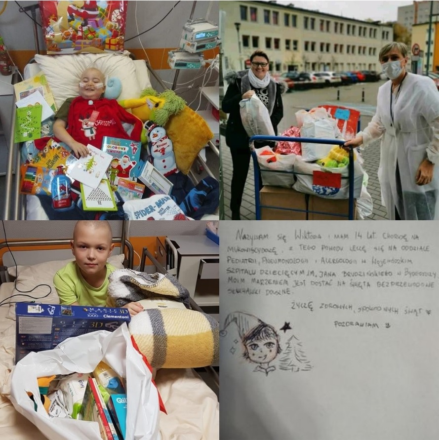 Dzieci w szpitalu otrzymują prezenty i wsparcie od darczyńców i wolontariuszy.