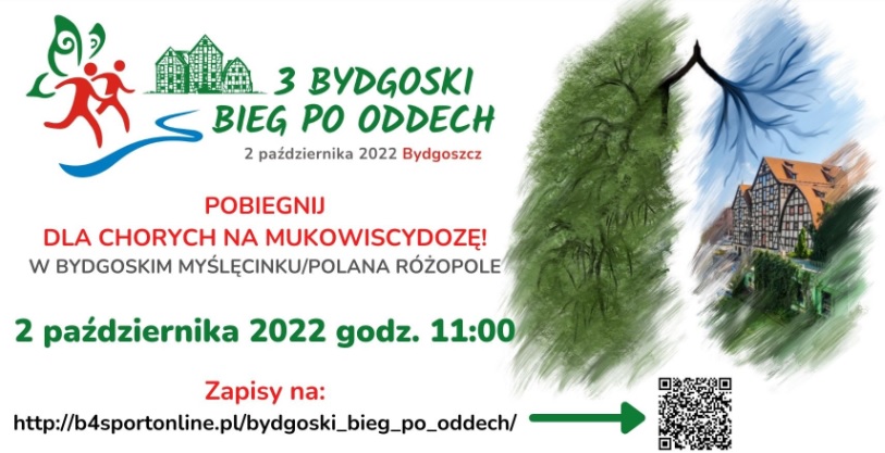 3. Bydgoski Bieg po Oddech, 2 października 2022, wydarzenie charytatywne dla chorych na mukowiscydozę w Bydgoszczy.