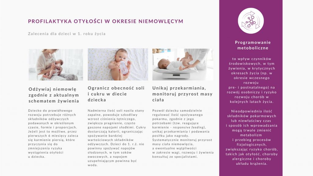Profilaktyka otyłości u niemowląt: zalecenia dotyczące diety, monitorowania masy ciała oraz programowania metabolicznego.