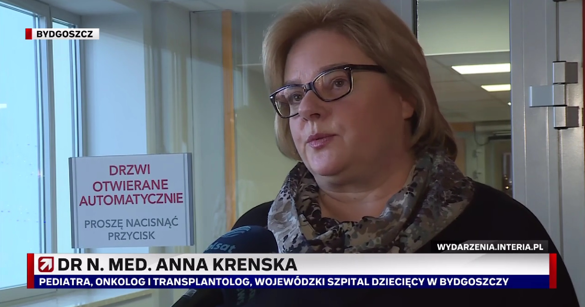 Dr n. med. Anna Krenska, pediatra, onkolog i transplantolog w Oddziale Pediatrii, Hematologii, Onkologii i Reumatologii Wojewódzkiego Szpitala Dziecięcego w Bydgoszczy podczas wypowiedzi dla „Wydarzeń” Telewizji Polsat.