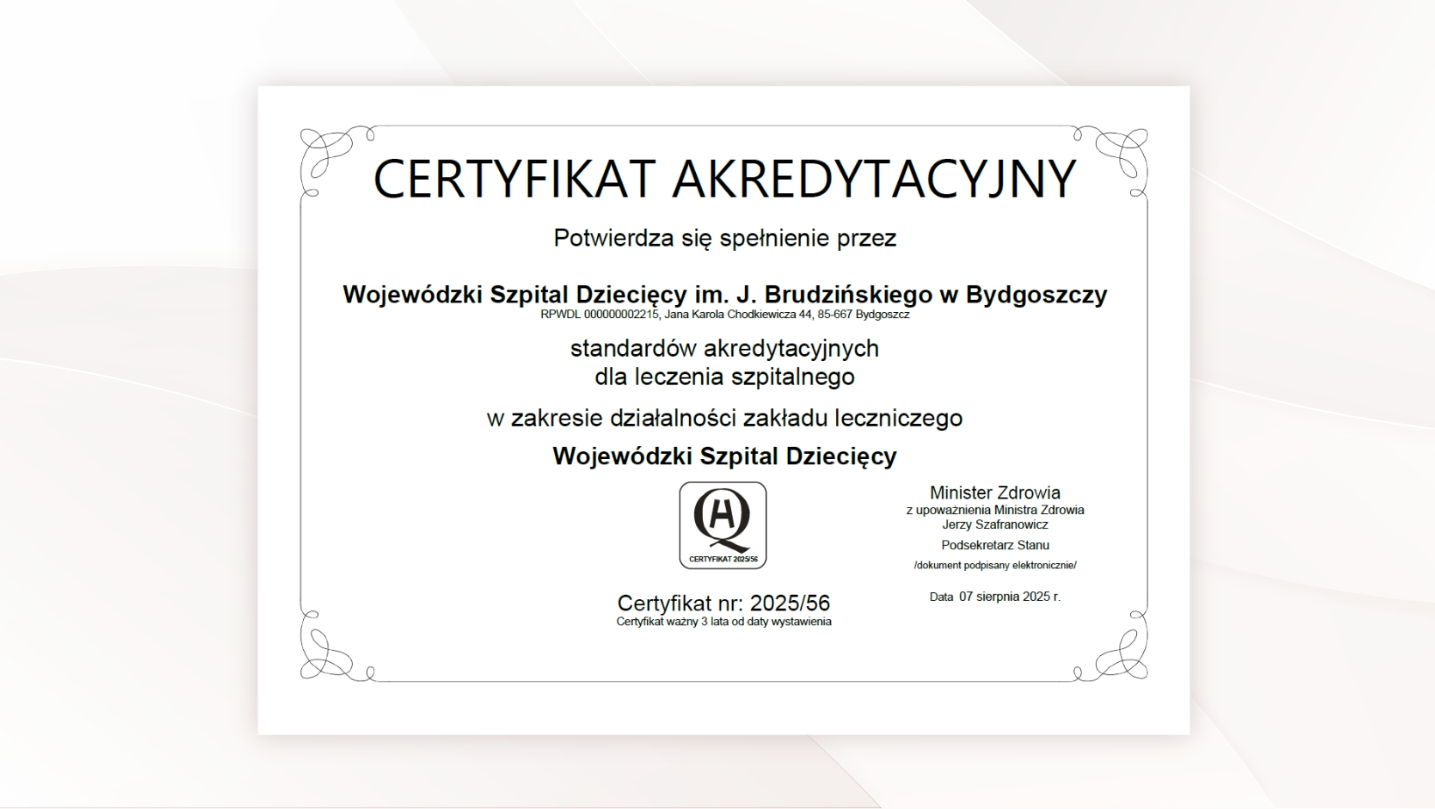 Certyfikat Akredytacyjny Ministra Zdrowia nr 2025/56