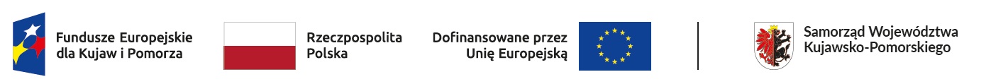 Fundusze Europejskie dla Kujaw i Pomorza, flaga RP, flaga UE, herb województwa kujawsko-pomorskiego