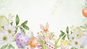 Kartka z życzeniami świątecznymi, kolorowe rysunki z motywami wielkanocnymi