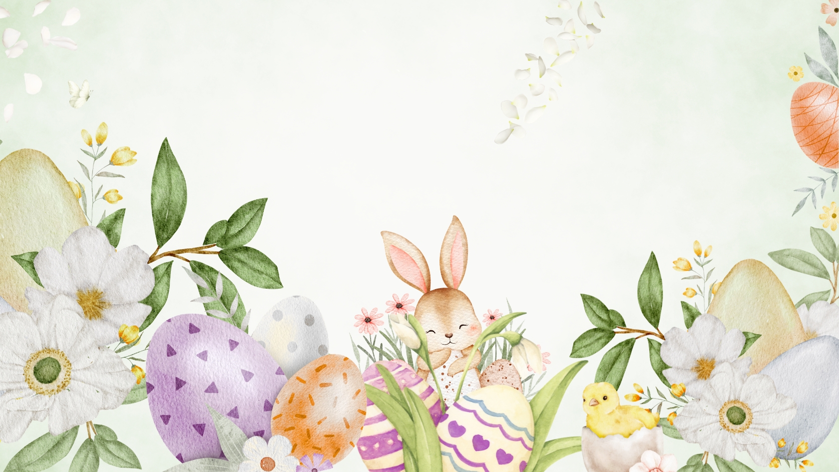 Kartka z życzeniami świątecznymi, kolorowe rysunki z motywami wielkanocnymi